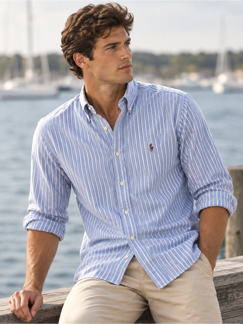 Ralph Lauren Men’s Blue and White Striped Oxford Shirt